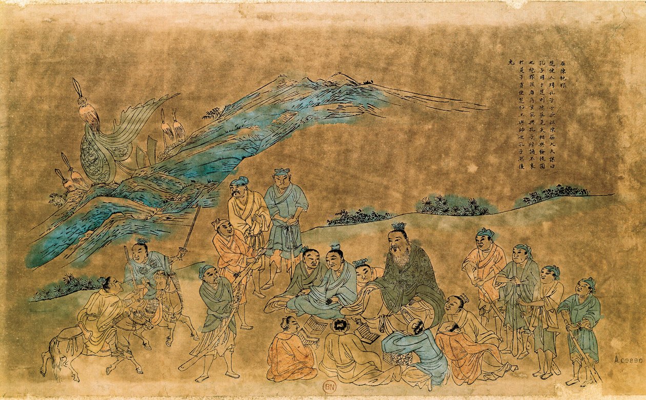 The Chinese Philosopher Confucius Surrounds His Disciples by Qing Dynasty Chinese School