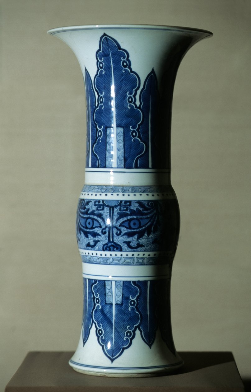 Blue White Porcelain Vase by Qing Dynasty   Kangxi Period Chinese School
