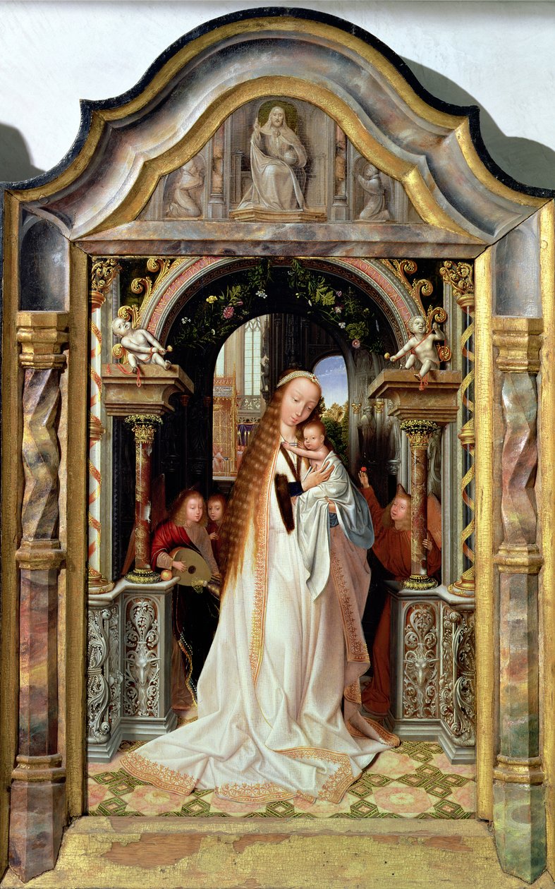 Virgin and Child with Three Angels, Central Panel of a Triptych by Quentin Massys or Metsys