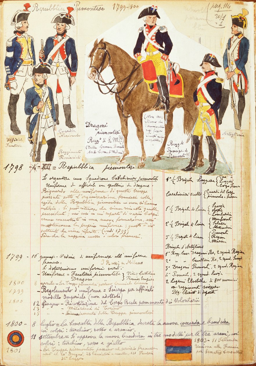 Military uniforms of Piedmontese Republic by Quinto Cenni
