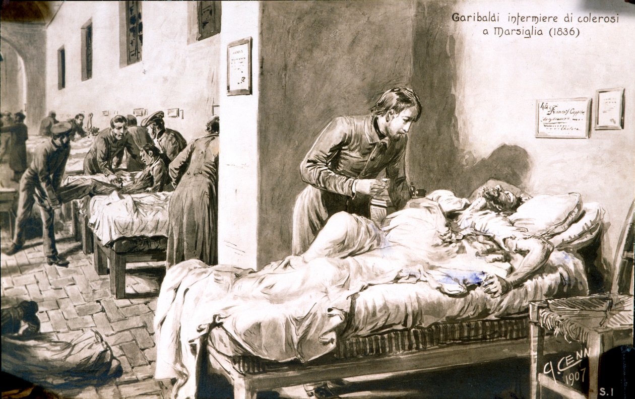 The Italian patriot Giuseppe Garibaldi nurse, under the name of Pan-Borel, to the cholera patients in Marseille in 1836 by Quinto Cenni