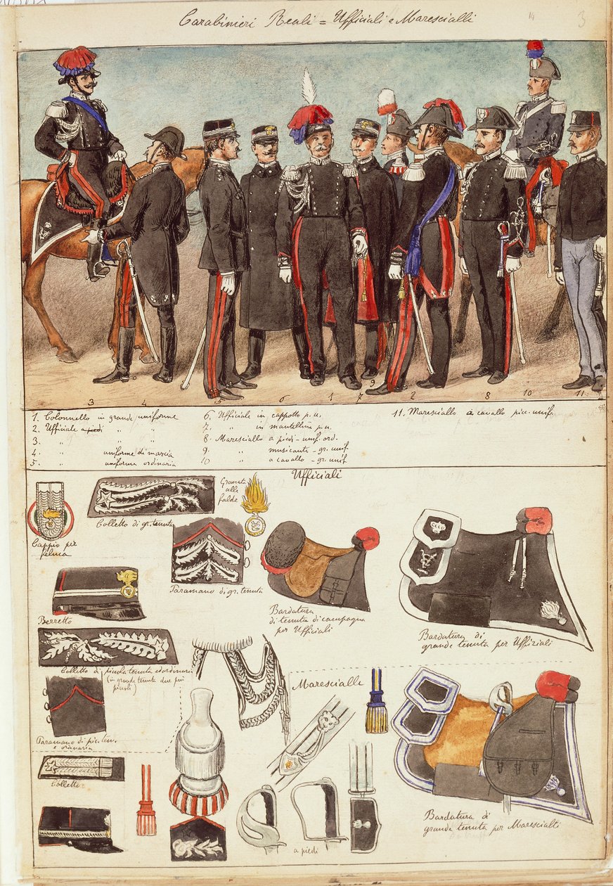 Uniforms of Royal Carabinieri, Officers and Non-Commissioned Officers of Kingdom of Italy, Color Plate by Quinto Cenni by Quinto Cenni