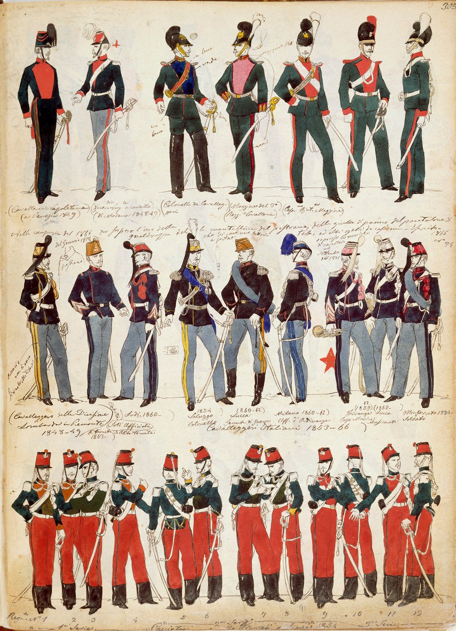 Various Italian Uniforms in Common Use Around 1860 by Quinto Cenni