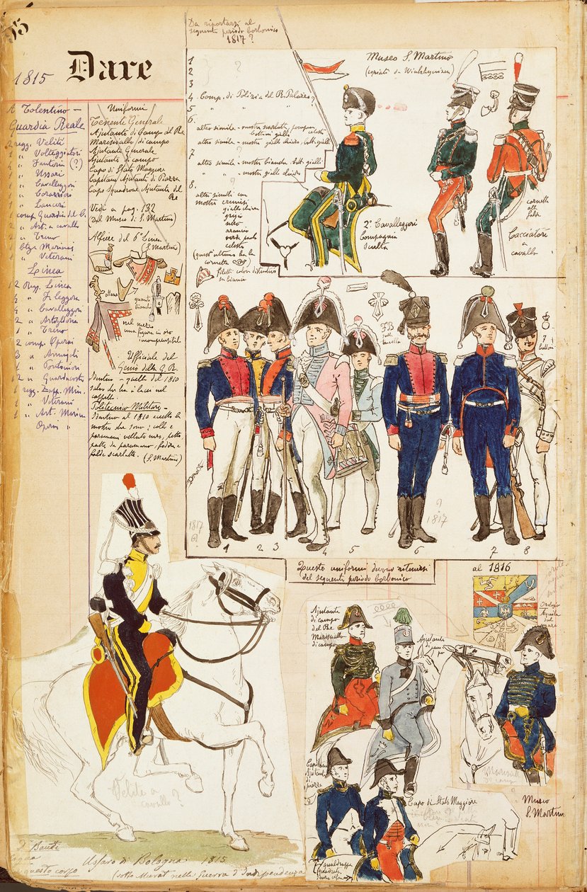 Various uniforms, by Quinto Cenni, circa 1815 by Quinto Cenni