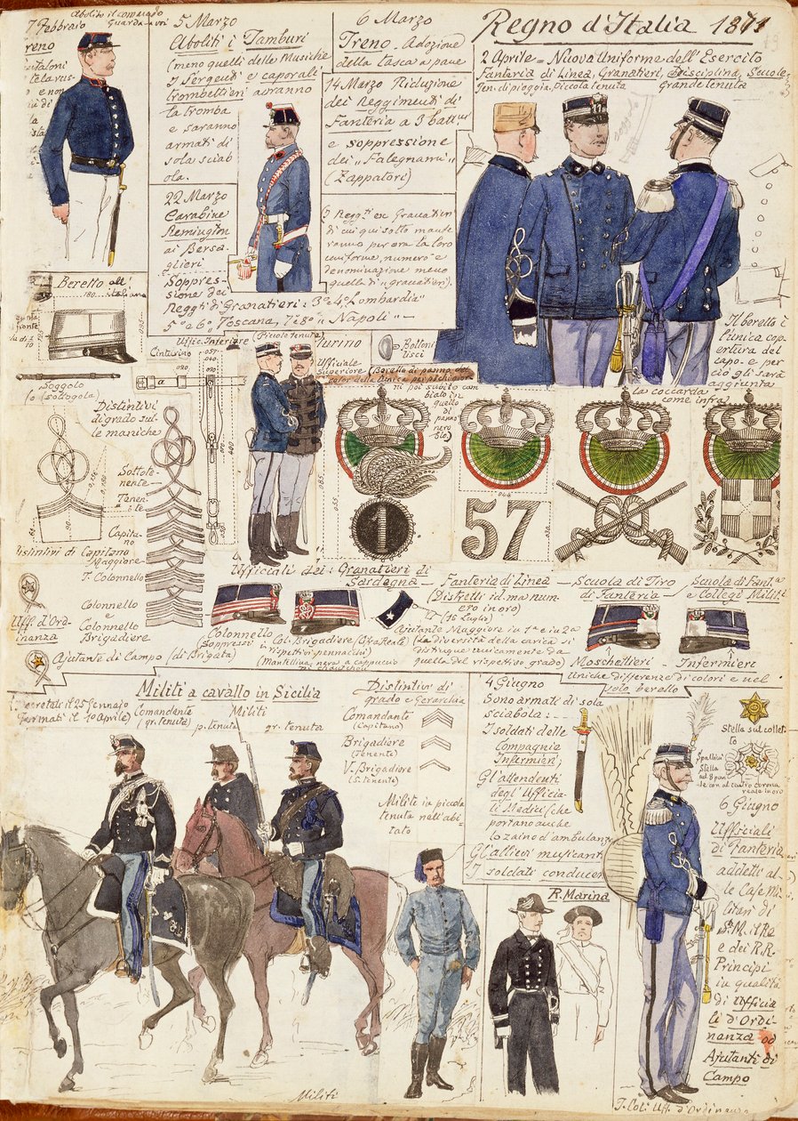 Various uniforms of Kingdom of Italy by Quinto Cenni, color plate by Quinto Cenni