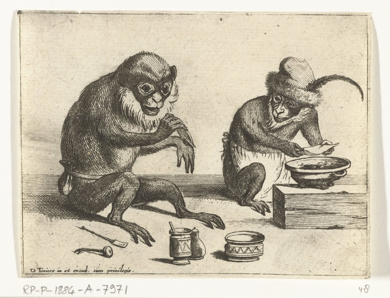 A Monkey Bandaging Another Monkey Various Occupations of Human Life Represented by Monkeys (series title) The Monkey Play in the World (series title) by Quirin Boel
