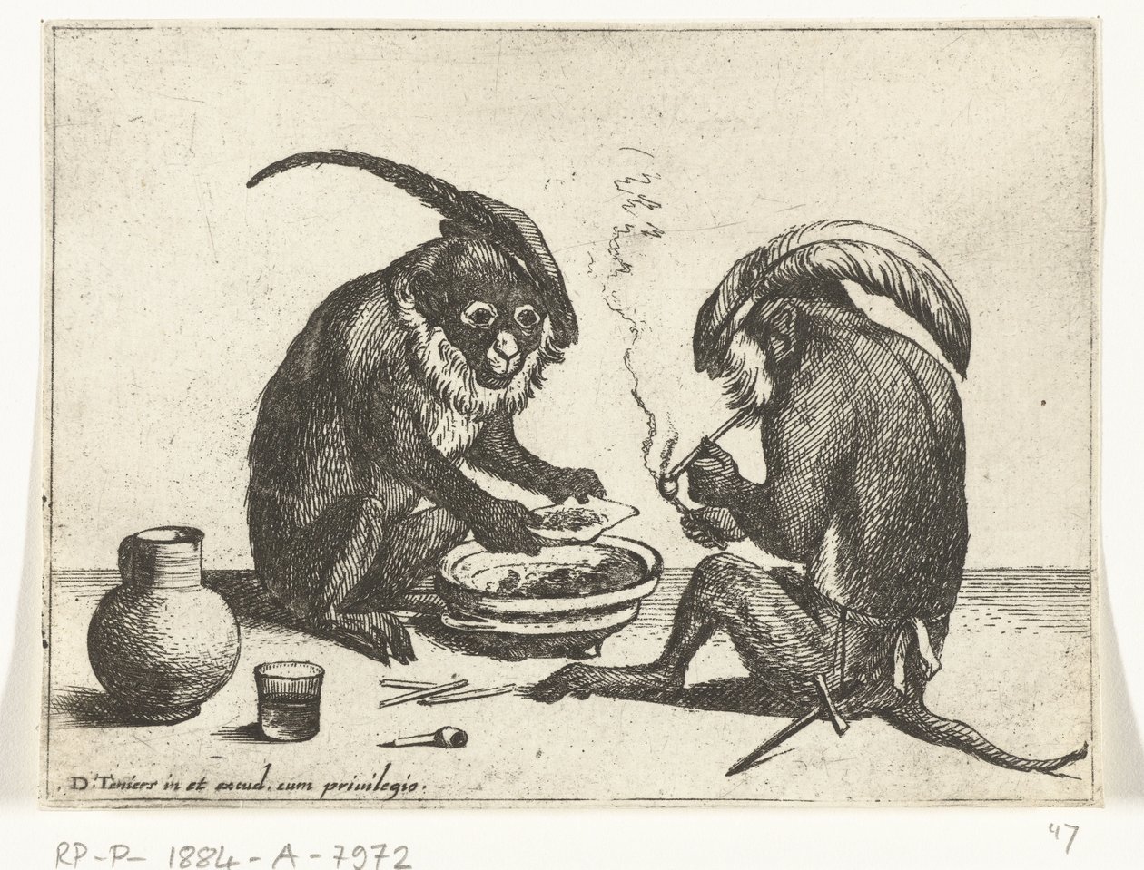 Two Monkeys Smoking Pipes by Quirin Boel: Fine art print