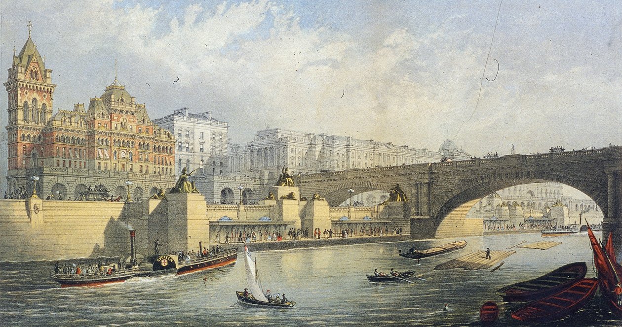 Thames Embankment - Steam Boat Landing Pier at Waterloo, London by RM Bryson