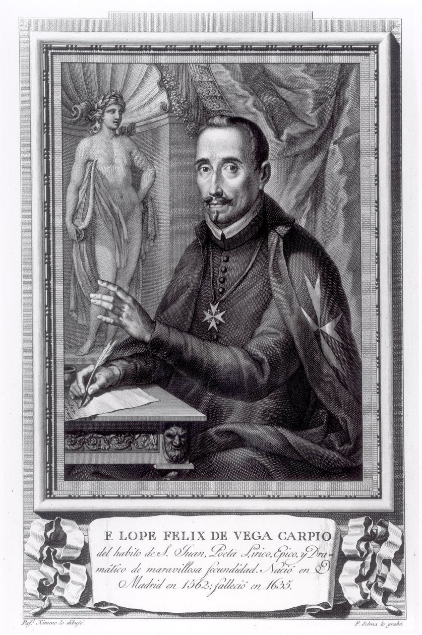 Portrait of Lope Felix de Vega Carpio, engraved by Fernando Selma by Rafael Ximeno y Planes