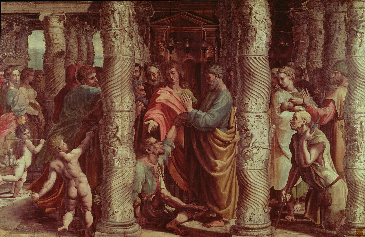 The Healing of the Lame Man (pre restoration) by Raffaello Sanzio Raphael