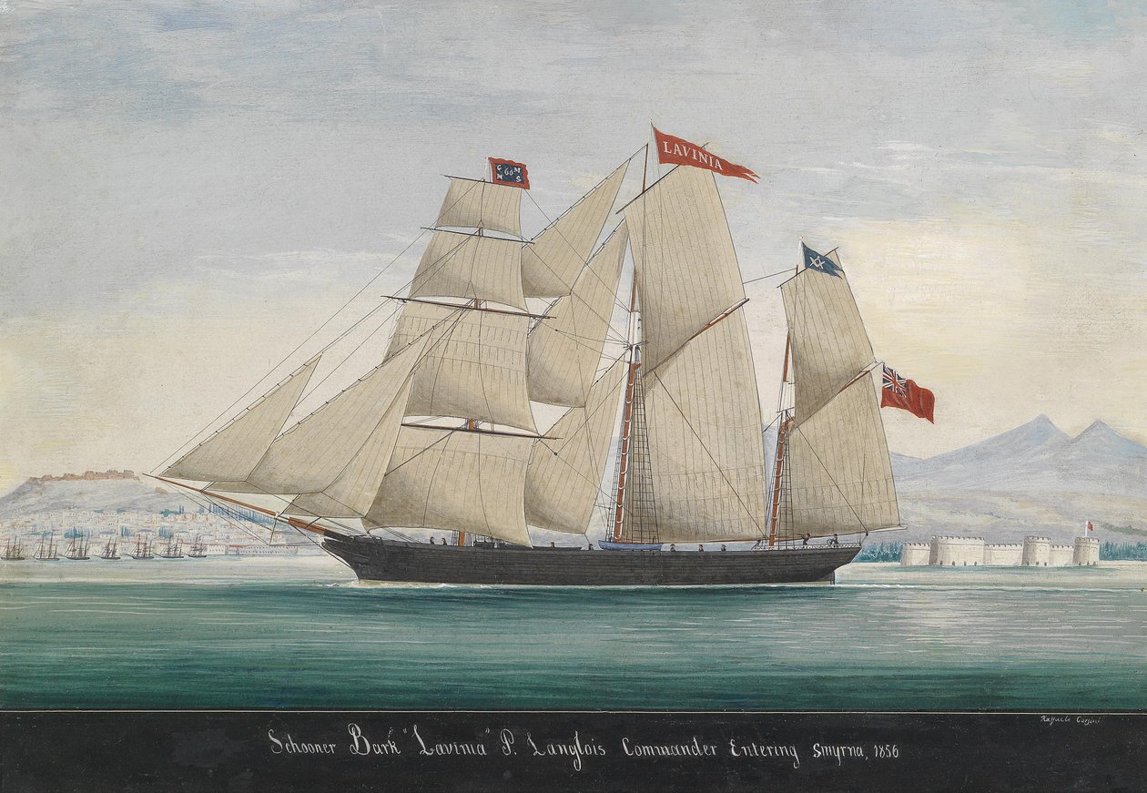 Schooner Bark Lavinia, P. Langlois Commander, Entering Smyrna 1856 by Raffaelo Corsini