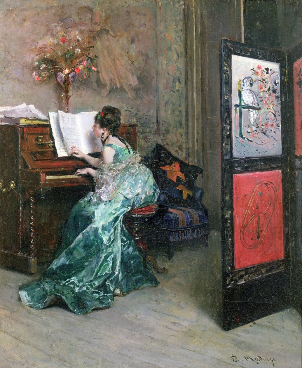 Lady Playing the Piano in an Interior by Raimundo de Madrazo y Garreta