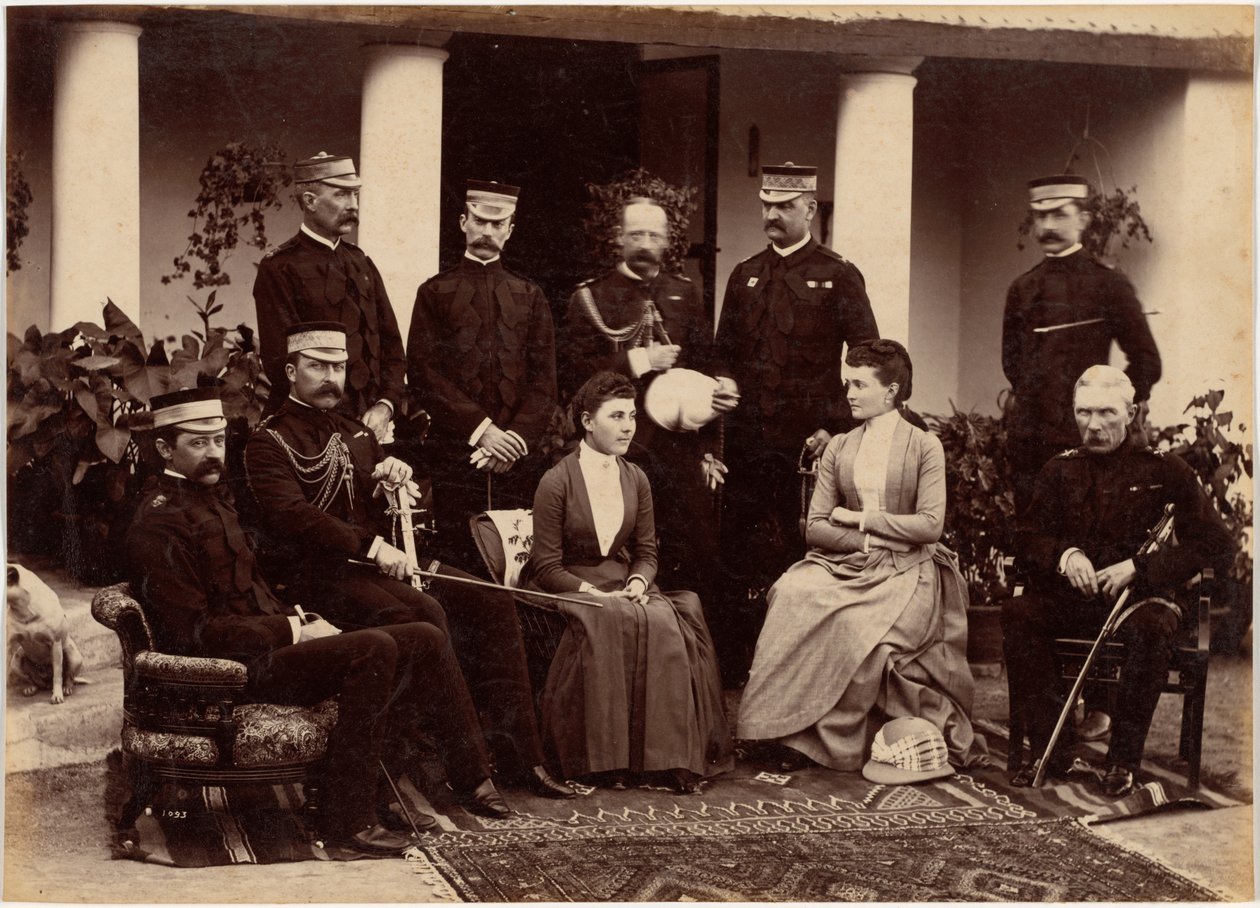 The Duke and Duchess of Connaught, with Col. Adam, Captain H.V. Benett, Col. Becher, Gen. Knowles, Captain Herbert, Col. Cavaye, Mrs. Cavaye, and Gen. R. Gellispie, Mhow by Raja Deen Dayal