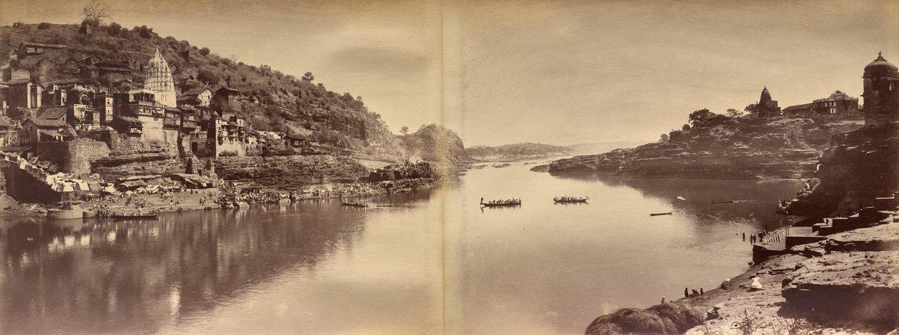 Two-Part Panorama with View of the Narmada River at Omkareshwar by Raja Deen Dayal