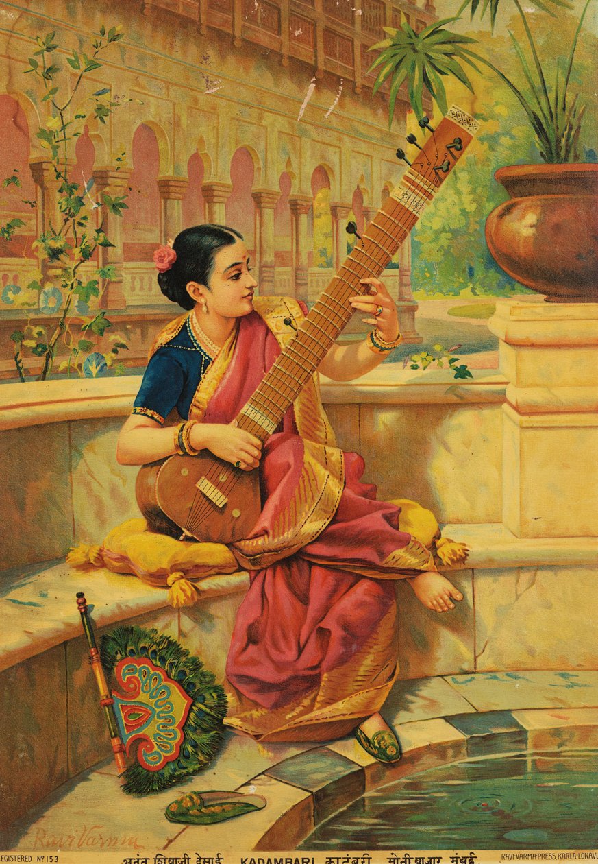 Kadambari playing sitar by Raja Ravi Varma