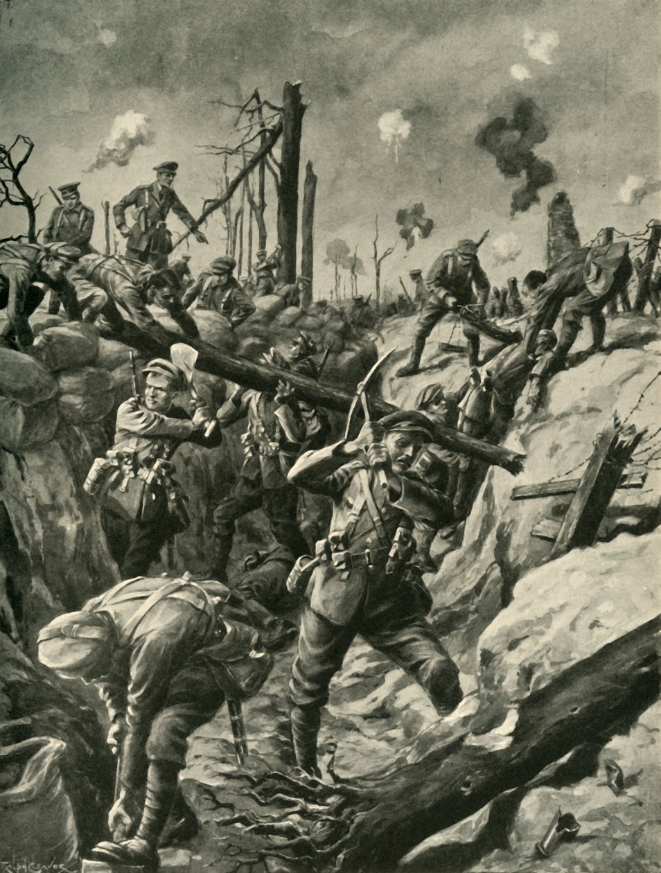 British Soldiers in a German Trench, Western Front, First World War, c1915, c1920 by Ralph Cleaver