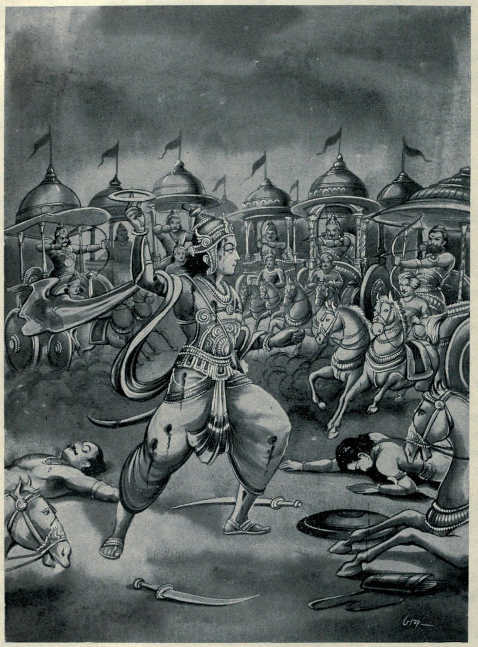 Abhimanyu Battling Alone in the Chakravyuha by Ramanarayanadatta astri