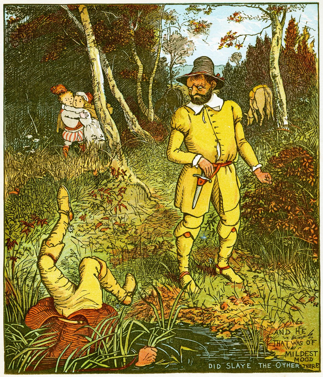 And He That Was of Mildest Mood, Did Slay the Other There, Illustration from Babes in the Wood by Randolph Caldecott