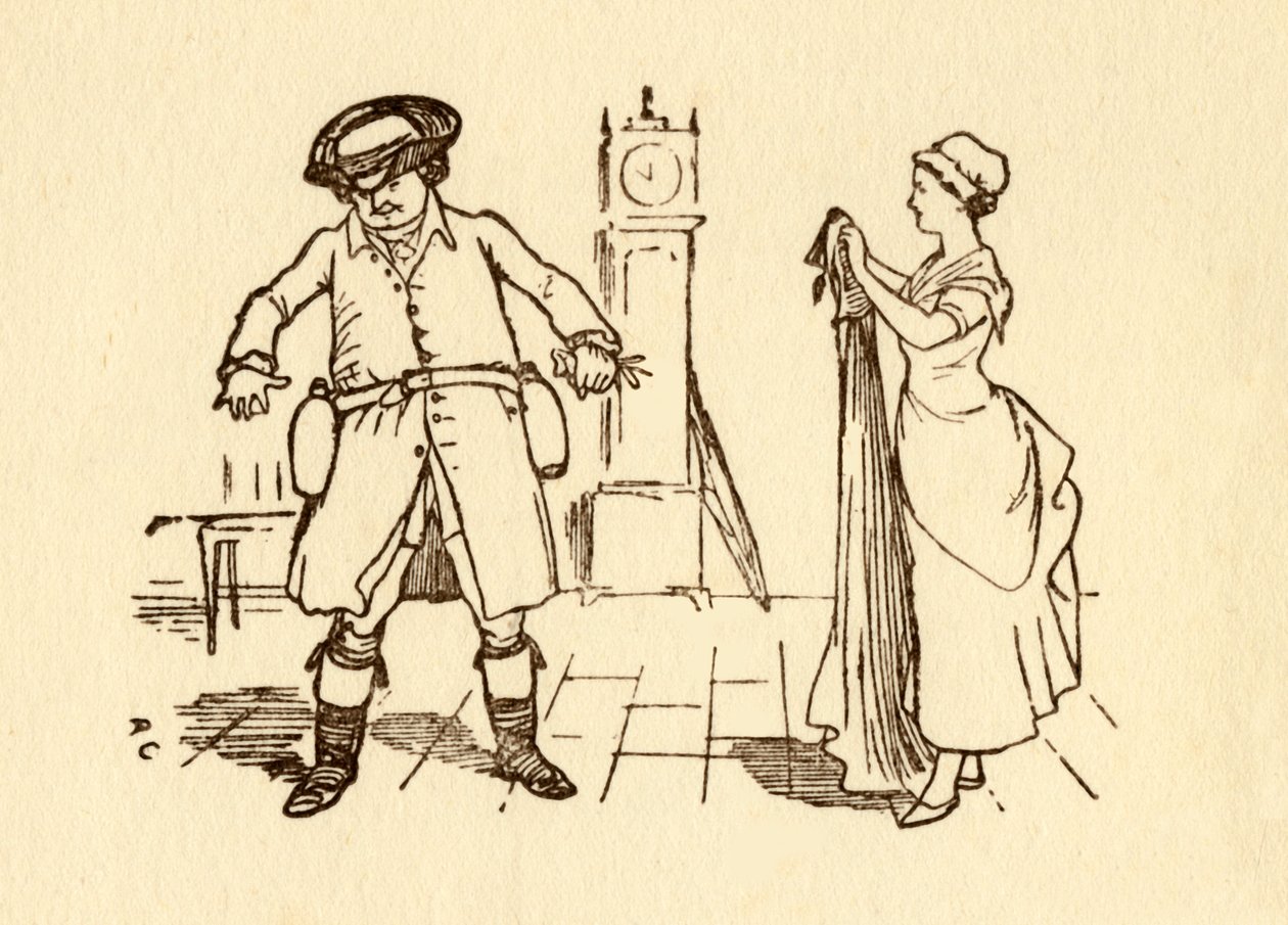 John Gilpin attaches wine bottles to his belt by Randolph Caldecott