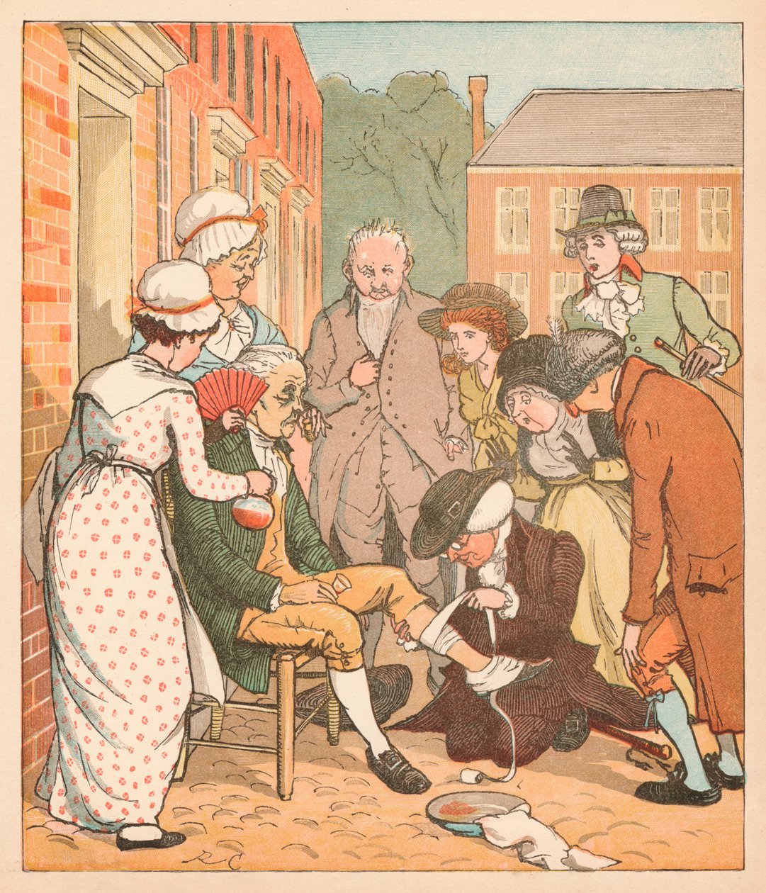 Neighbours Dressing the Good Man of Islingtons Bite by Randolph Caldecott