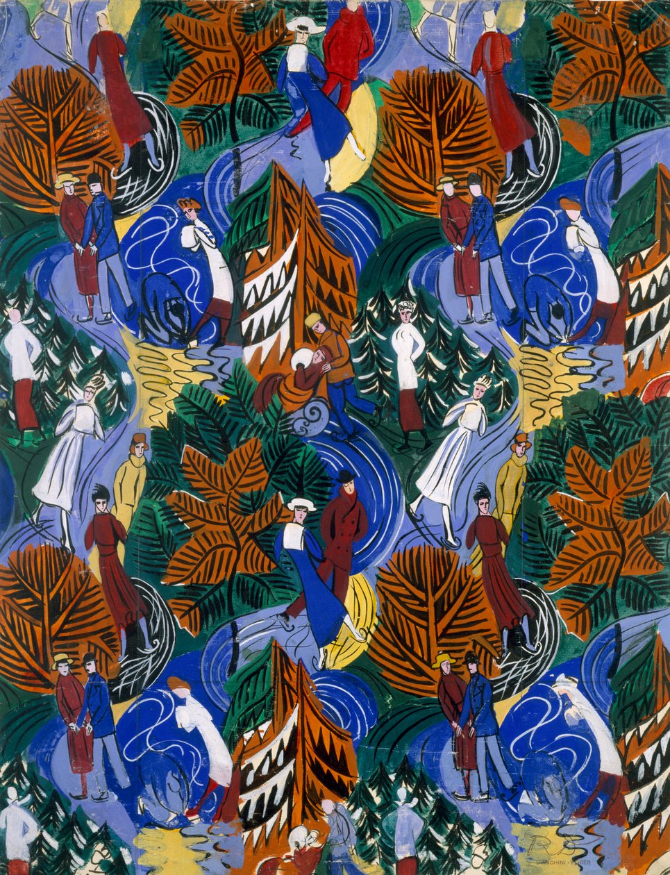 Ice Skaters, Design for Printed Silk, c.1914-20 by Raoul Dufy