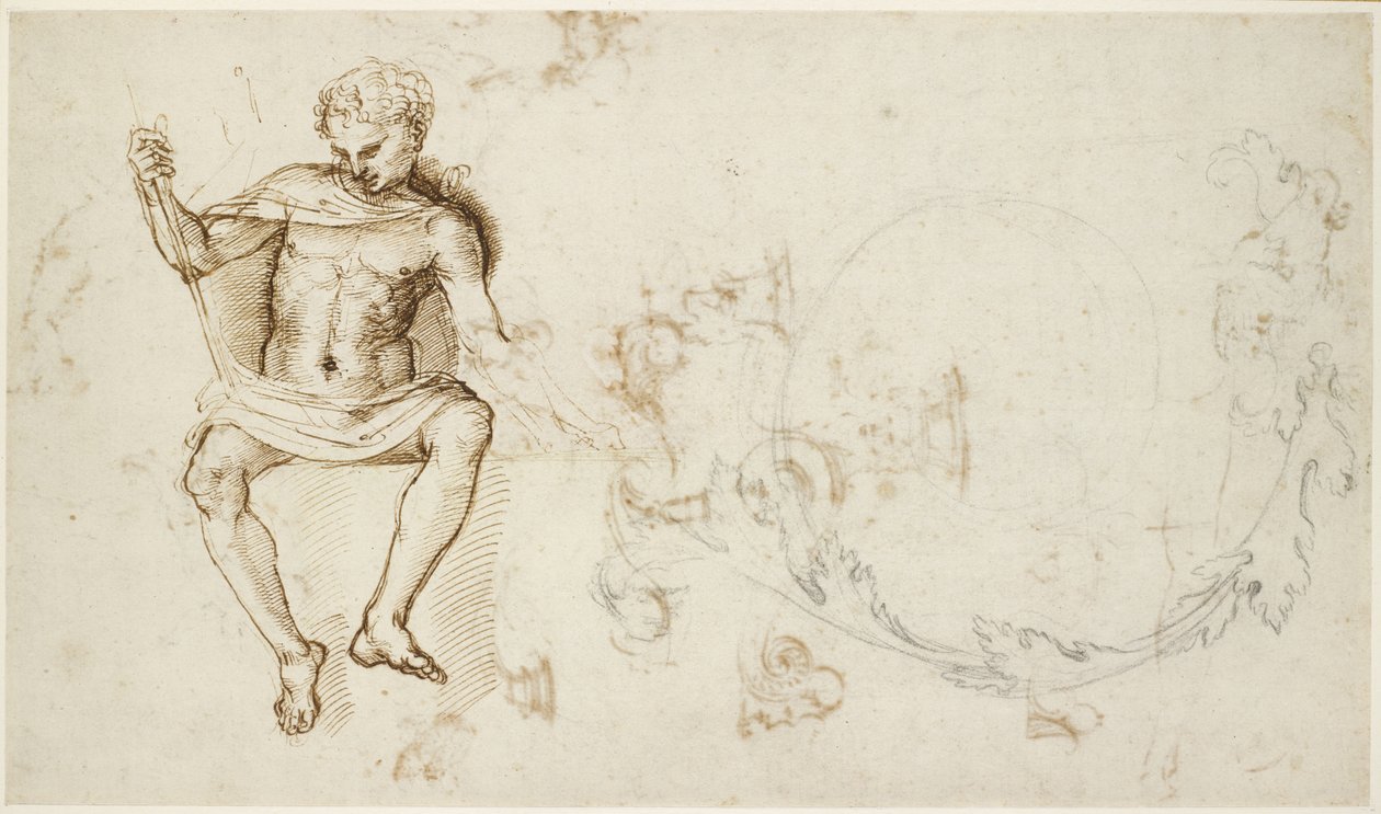 Recto: Studies of a Seated Man, and of Acanthus Foliage by Raffaello Sanzio Raphael