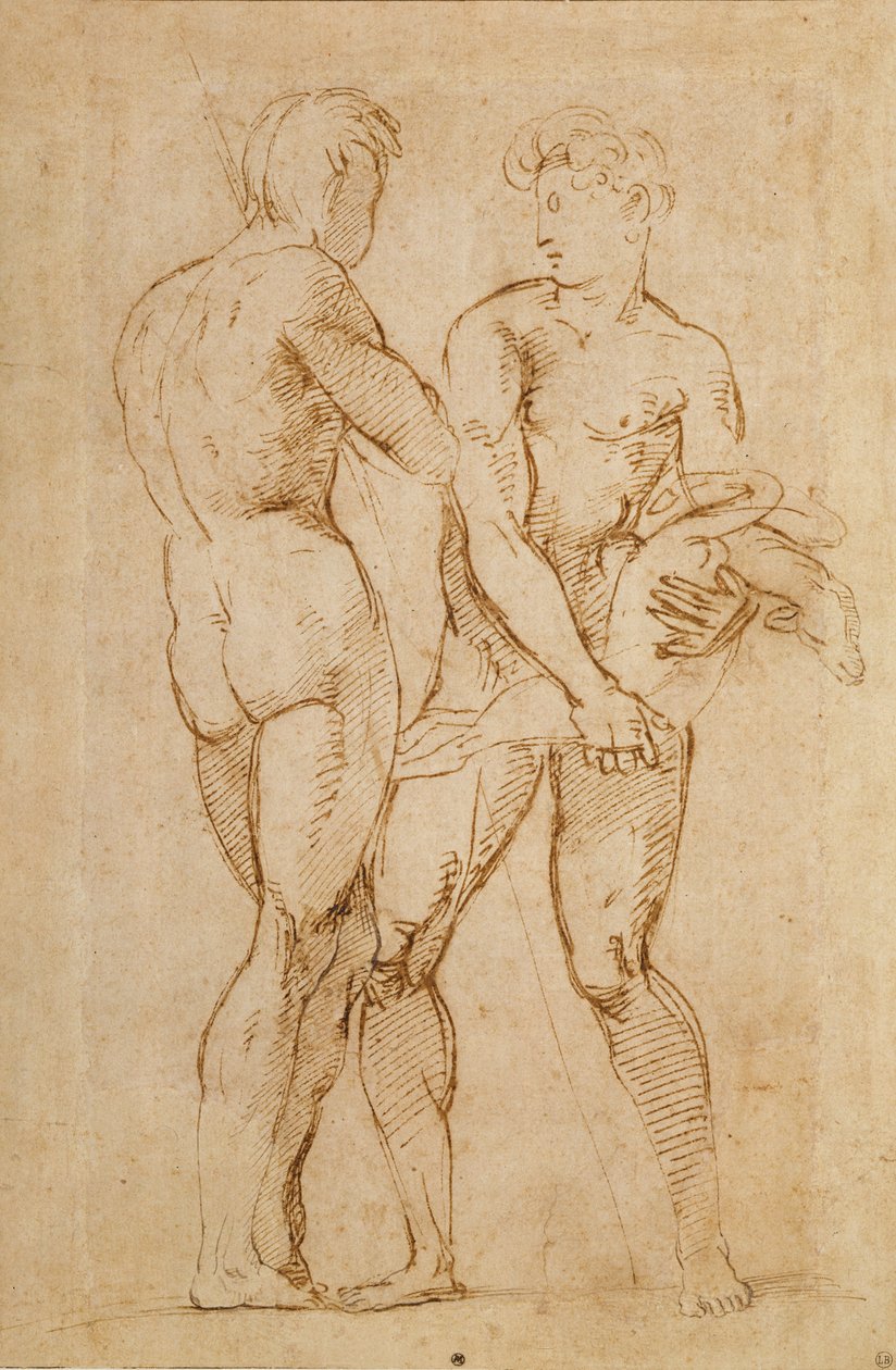 Two Nude Men Standing, One Holding a Lamb by Raffaello Sanzio Raphael