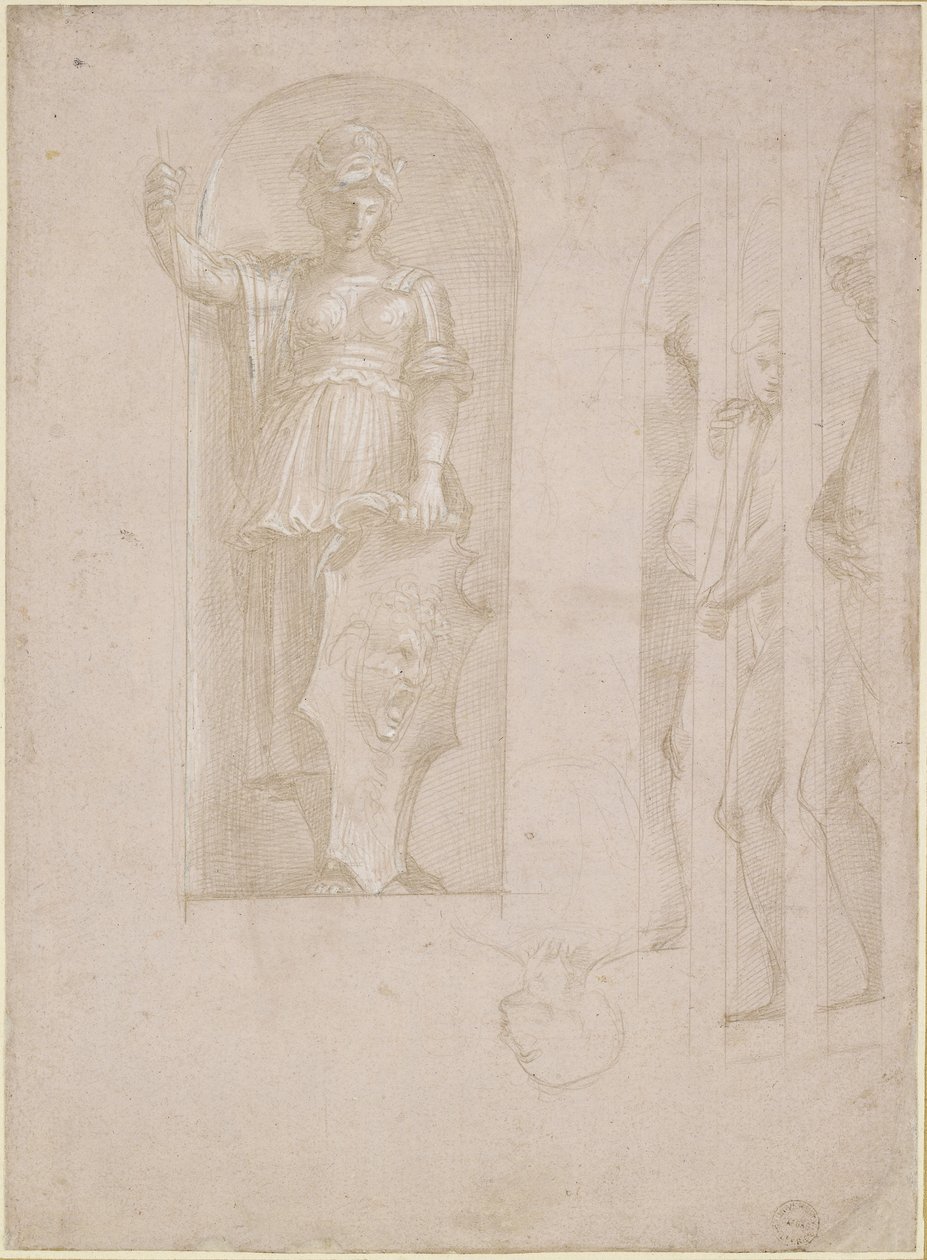 Studies for a Figure of Minerva and Other Statues (Study for the School of Athens) by Raffaello Sanzio Raphael