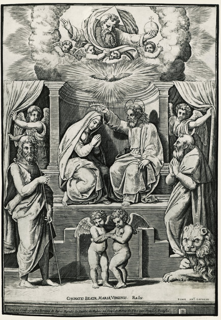 Coronation of Virgin in presence of Saint John the Baptist and Saint Jerome by Raphael (1483 1520) (after)