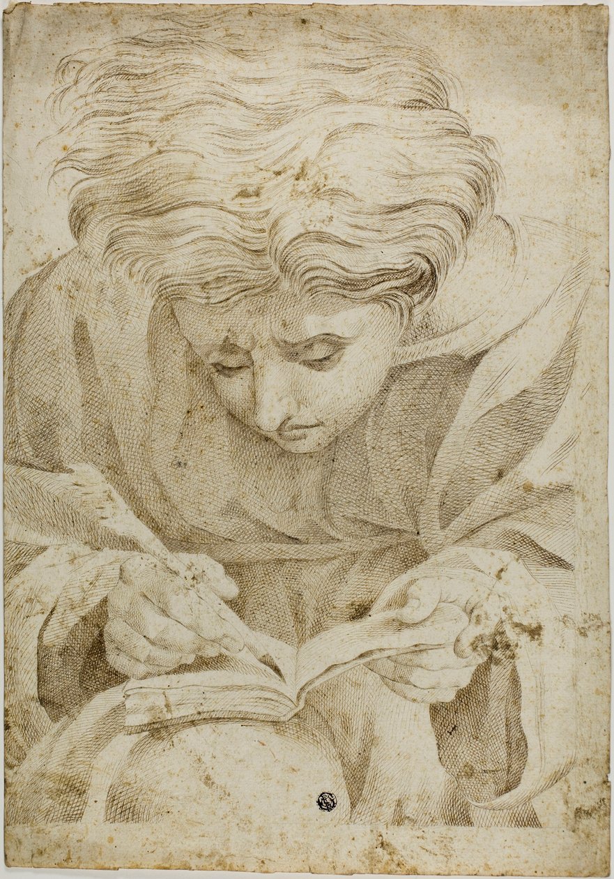 Seated Youth Writing in Book by Raphael