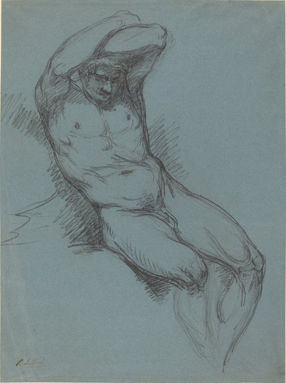 A Seated Male Nude with His Hands Crossed over His Head by Raphael Lamar West