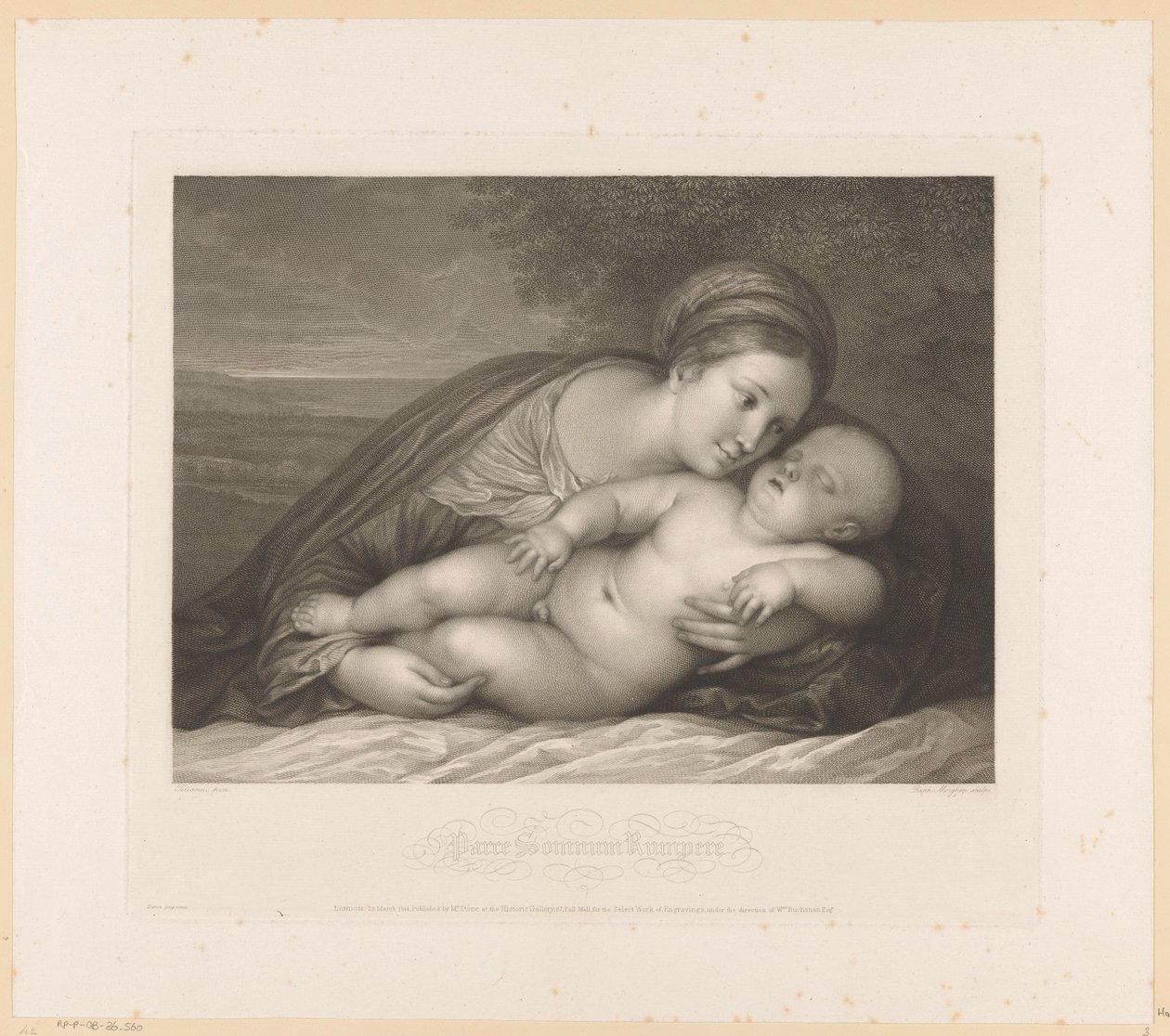 Mary with sleeping Child in landscape (Parce Somnum Rumpere) by Raphael Morghen