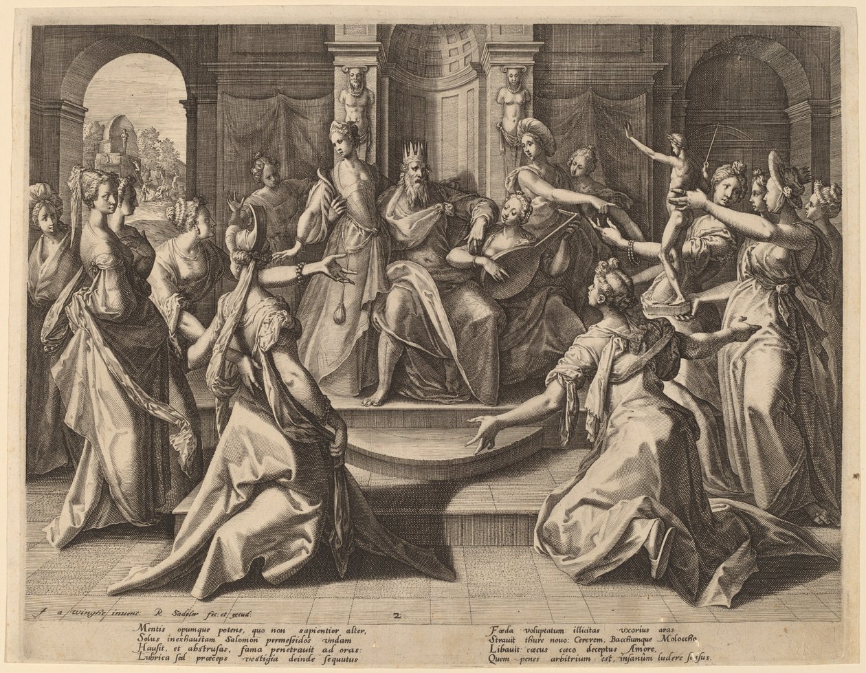 Solomon Led to Idolatry by His Wives by Raphael Sadeler I after Joos van Winghe