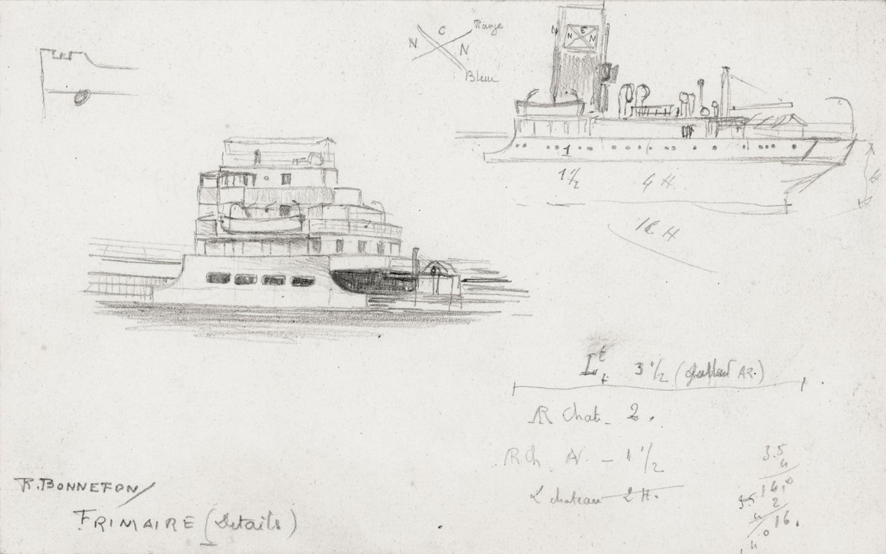 Preparatory Drawing of Cargo Ships by Raymond Bonnefon