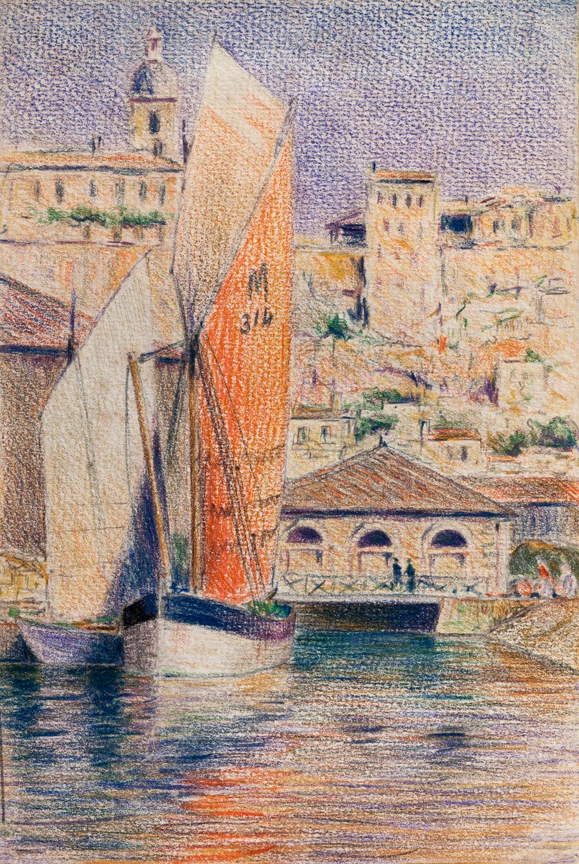 The Port of Bourg-sur-Gironde with a Gabare by Raymond Bonnefon