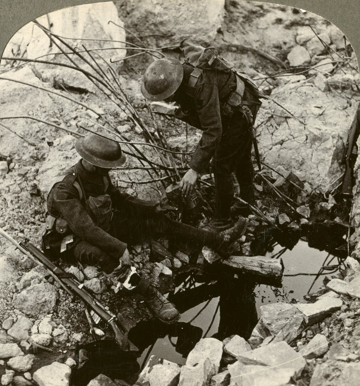 Giving water to a wounded pal, Hooge, Ypres, Belgium, World War I, 1914-1918 by Realistic Travels Publishers