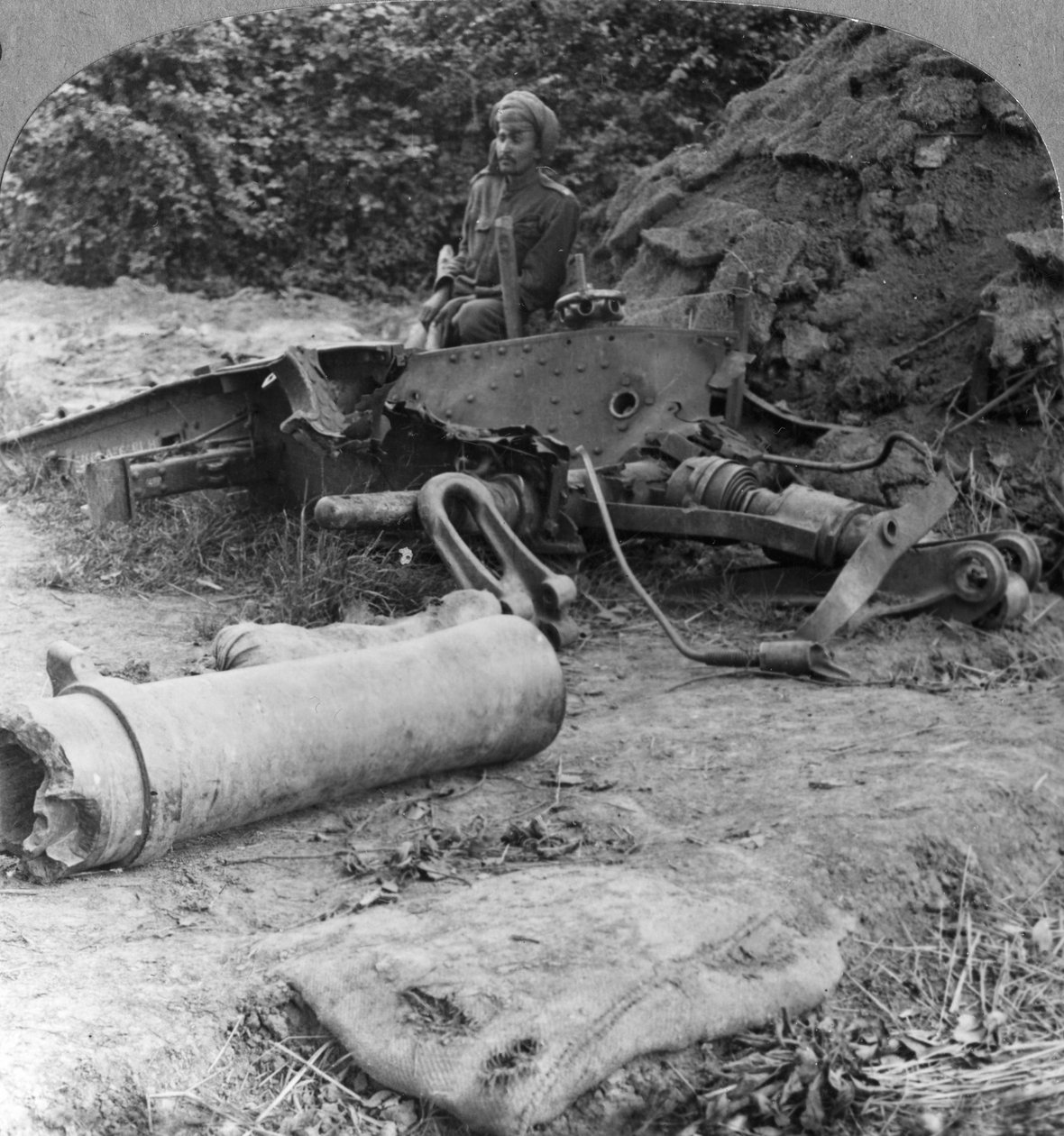 Shattered remains of a luckless howitzer blown up by a direct German hit, World War I, c1914-c1918 by Realistic Travels Publishers