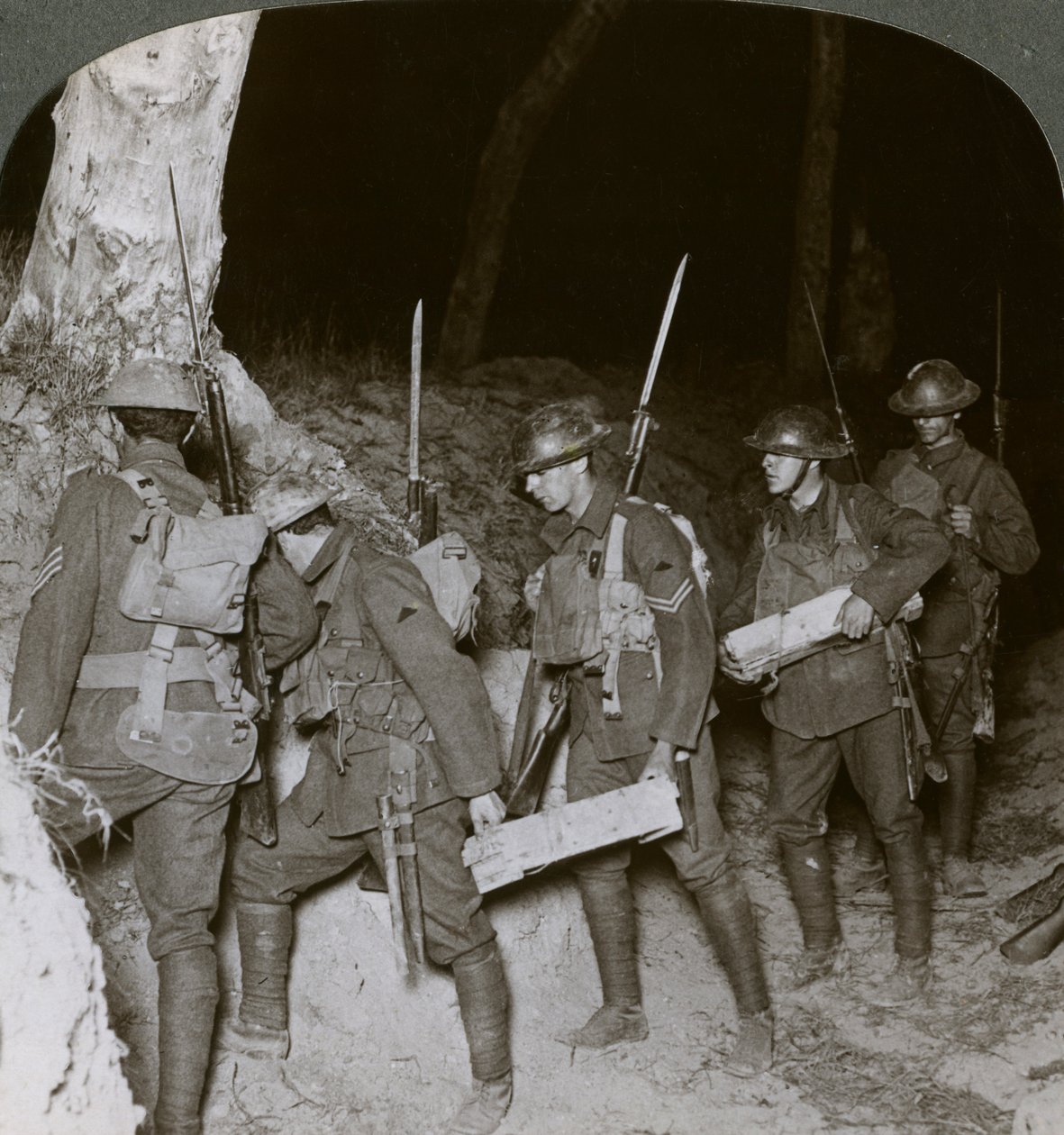 Troops on a Night Raid Leave by a Sap for the Enemy Lines, 20th century by Realistic Travels Publishers