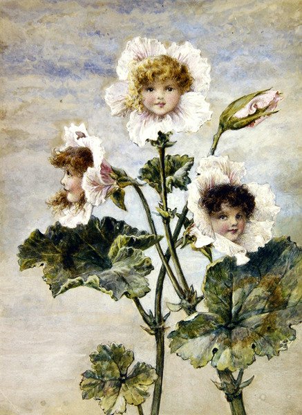 Geranium & Sweet Pea- Flower Children- a Pair by Rebecca Coleman