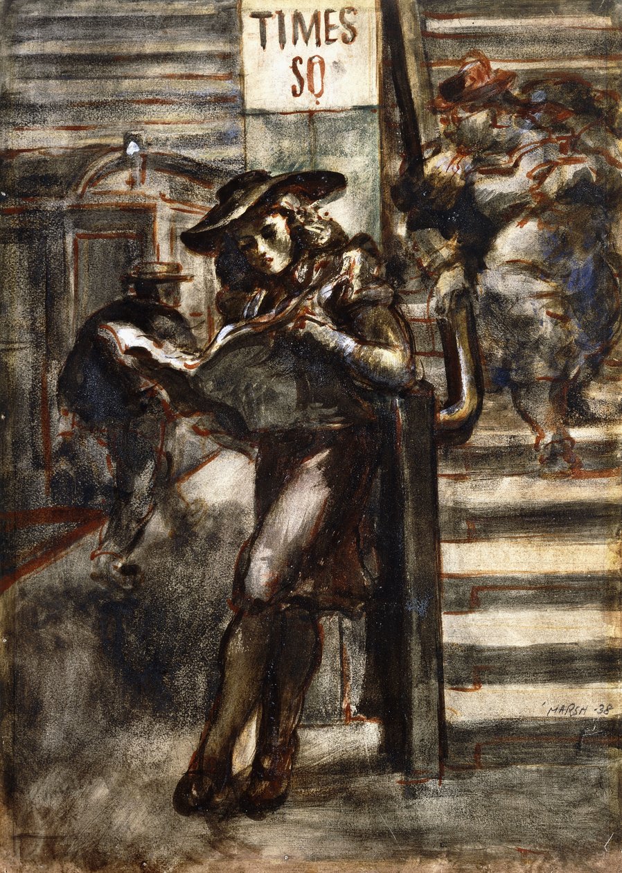 Reading in Times Square by Reginald Marsh