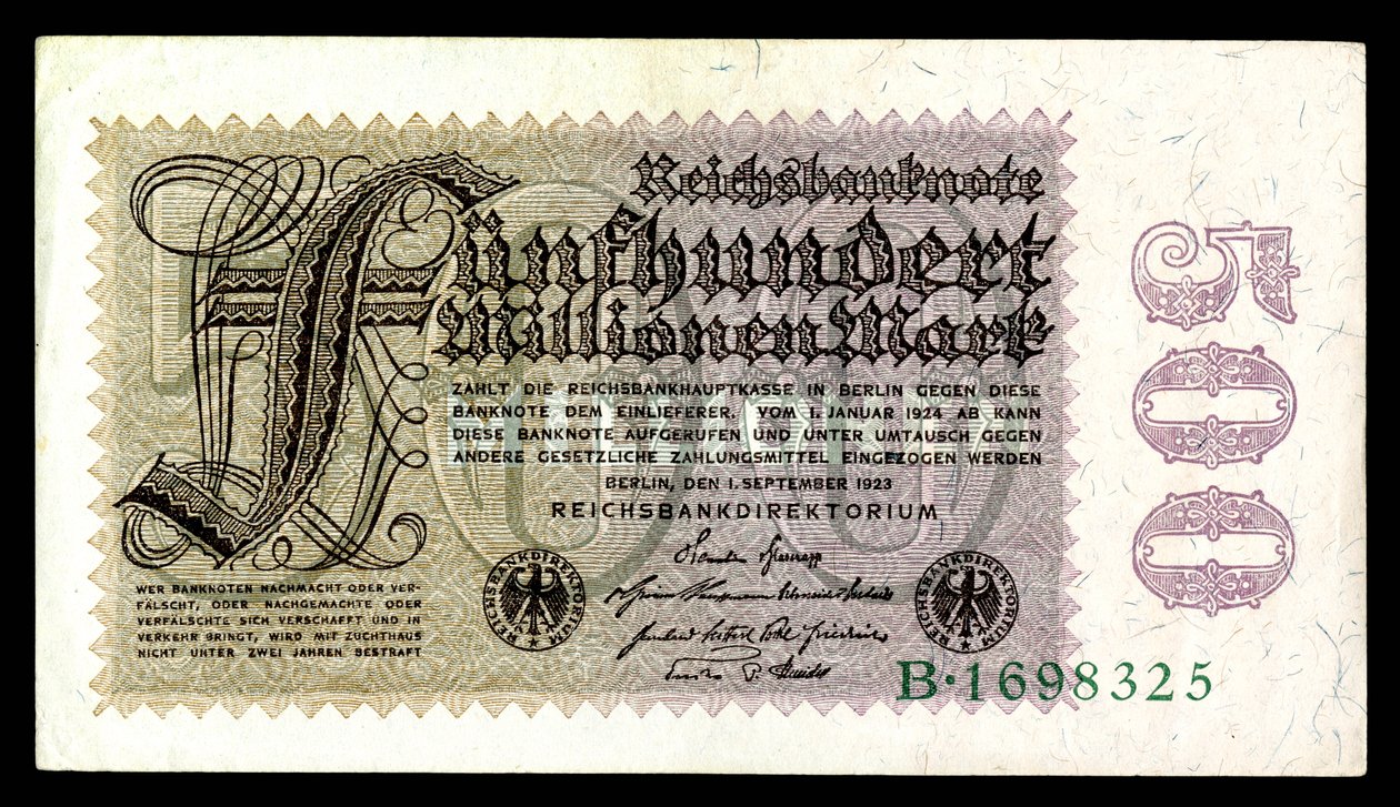 Papiermark of the Weimar Republic, post World War I hyperinflation era (1921-24) by Reichsbankdirektorium Berlin
