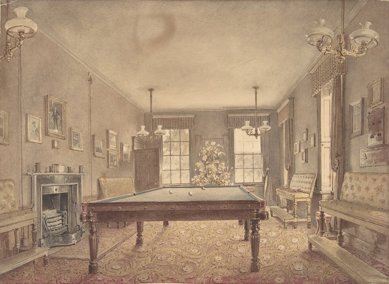 Interior of the billiard room at Lupton House, Devonshire, designed by George by Reid Turner