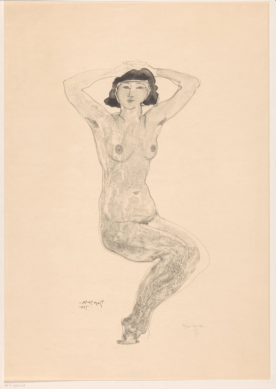 Seated Naked Woman with Hands on Head by Reijer Stolk (signed by artist)