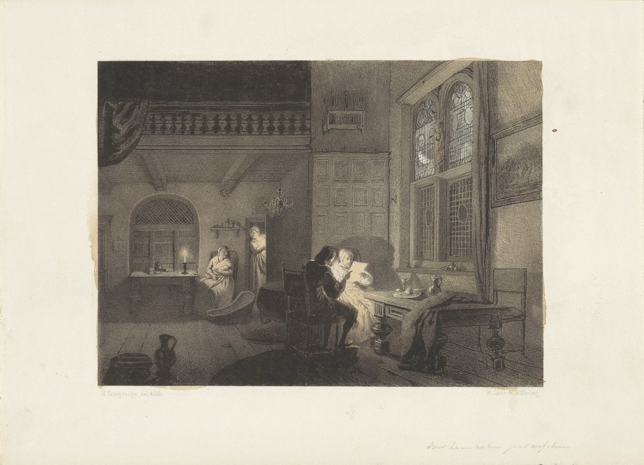 Interior with Figures by Candlelight by Reinier Craeyvanger