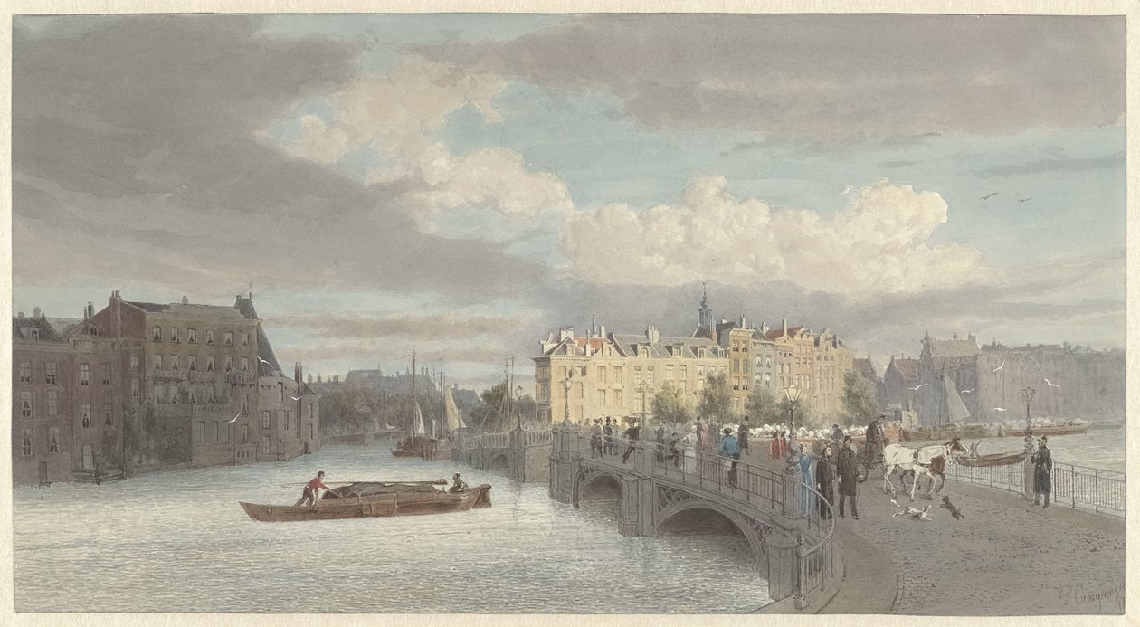 View of the Halvemaansbrug near the Amstel in Amsterdam by Reinier Craeyvanger