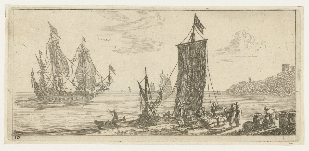 Bay with a Hooker and a Warship by Reinier Nooms