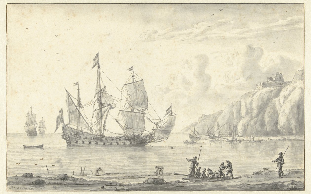 Three-Master off a Rocky Coast by Reinier Nooms