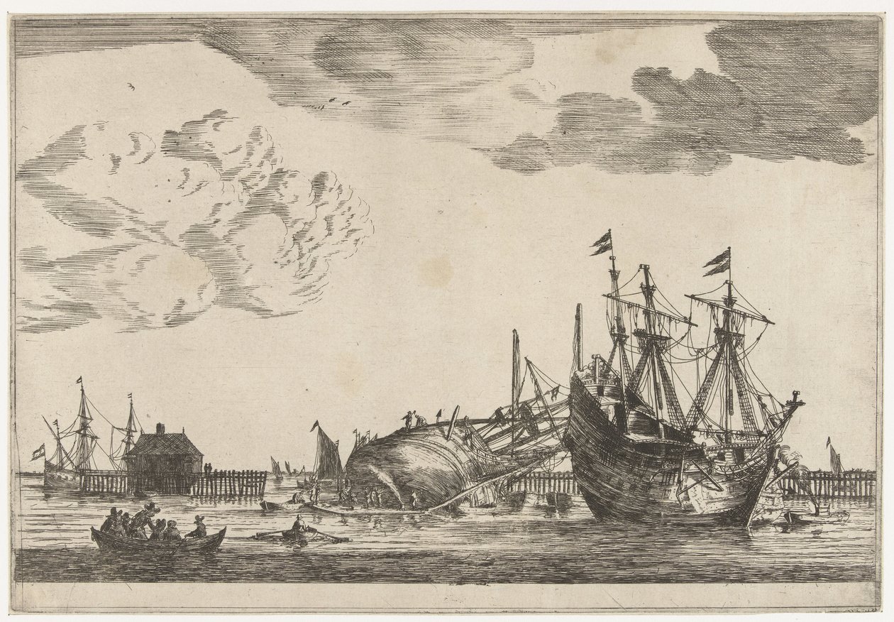 Two Ships Ready for Repair (Thirteen Scenes with Ships) by Reinier Nooms