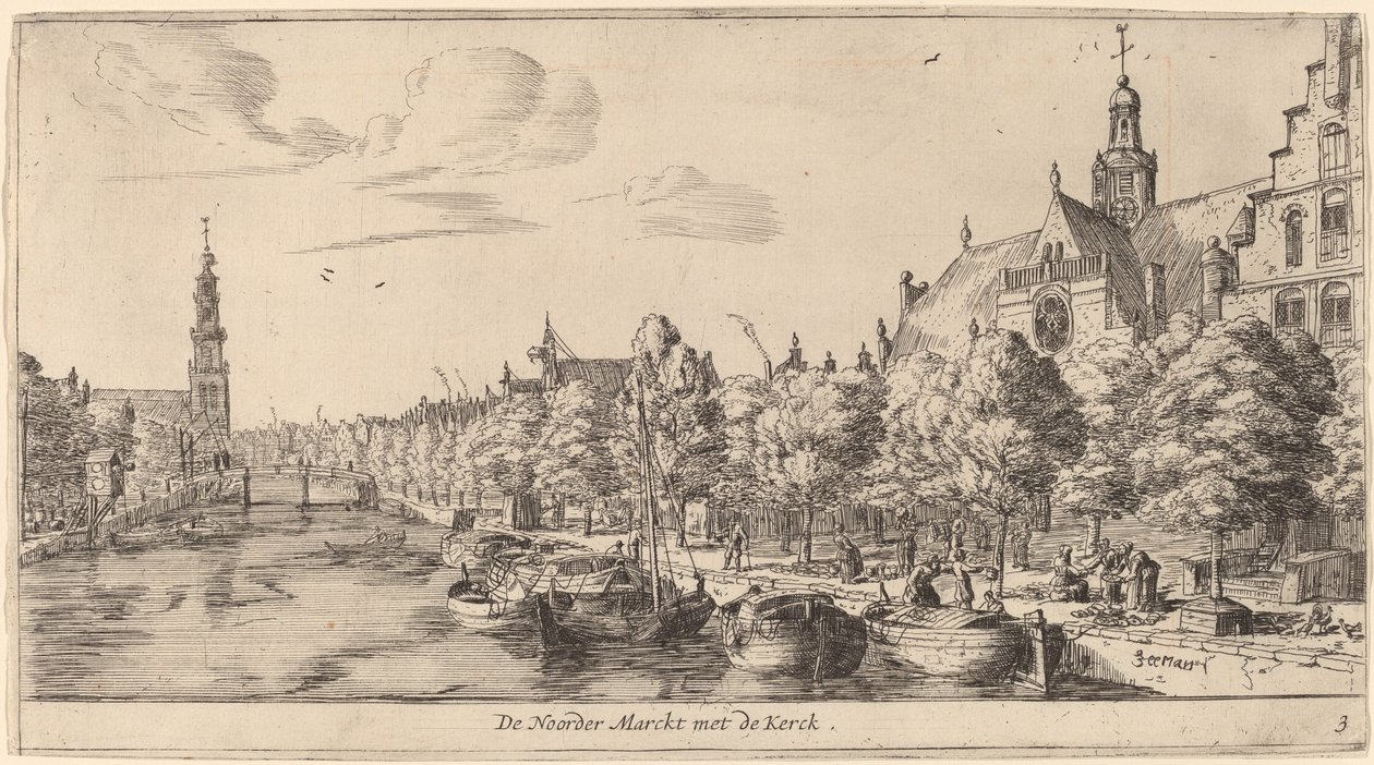 Noordenmarkt with the Noorden Kerk by Reinier Nooms, called Zeeman