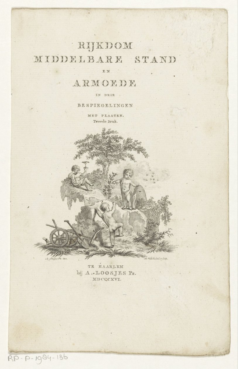 Three Putti with Attributes in a Mountain Landscape by Reinier Vinkeles (I)